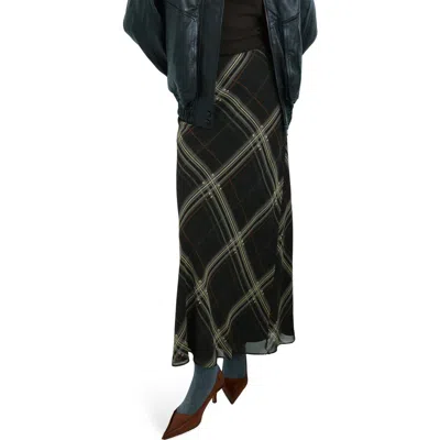 Mango Mini Check Maxi Skirt In Black