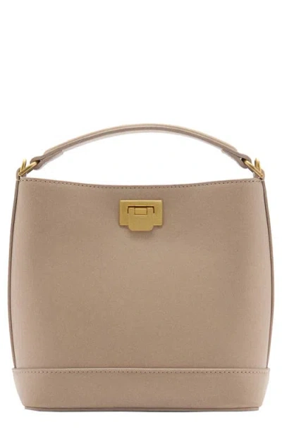 Mango Mini Faux Leather Shopper Bag In Light/pastel Brown