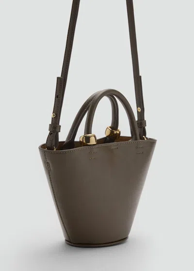 Mango Mini Shopper Bag With Metallic Detail Khaki In Khaki