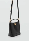 Mango Mini Shopper Bag With Metallic Detail Leather In Marron Moyen