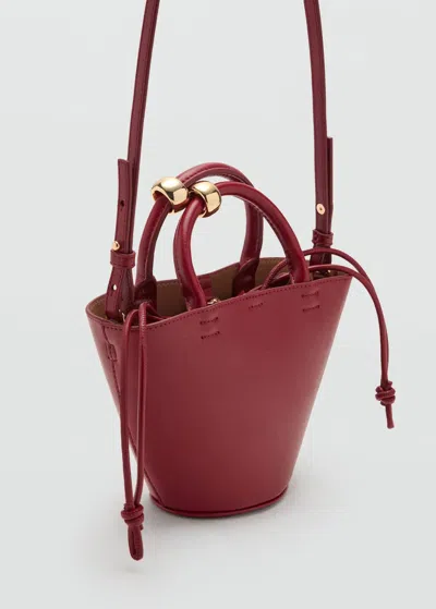 Mango Mini Sac Cabas Détail Métallique Bordeaux - Femme - Taille Unique -