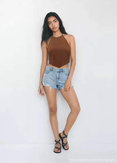 Mango Mini Short Détails Effilochés In Blue