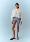 Mango Mini Shorts With Bow In Blue