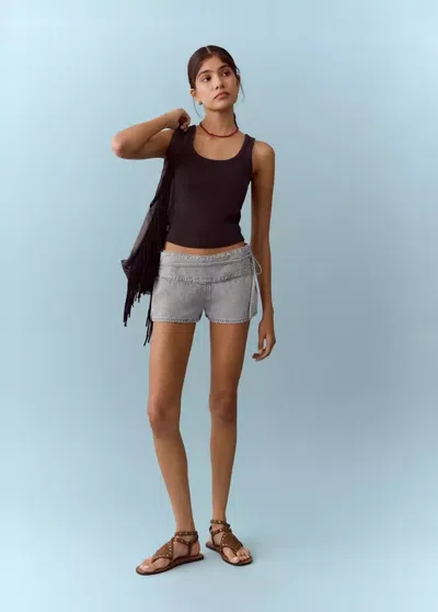 Mango Mini Shorts With Bow In Gray