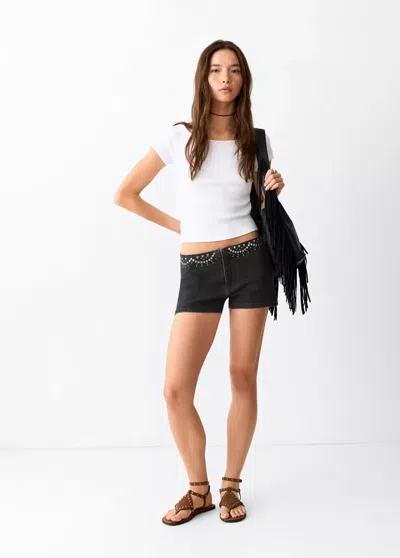 Mango Mini Shorts With Crossover Waistband In Black