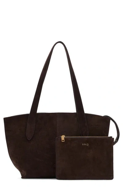 Mango Mini Suede Shopper Bag In Brown