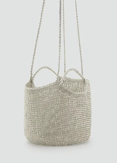 Mango Mini Sac Bandoulière En Tissu Argent - Femme - Taille Unique -