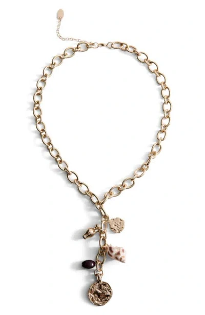 Mango Mixed Bead Pendant Necklace In Gold
