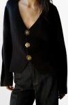 Mango Mixed Button Cardigan In Black