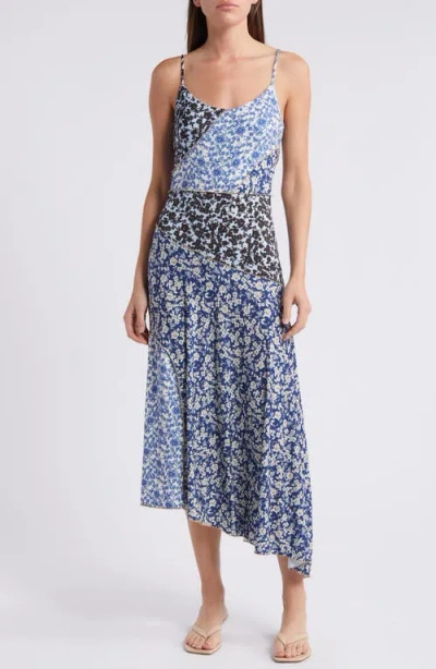 Mango Mixed Floral Asymmetric Knit Dress In Medium Blue