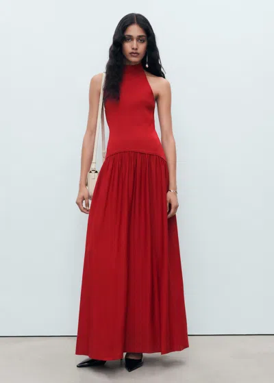 Mango Mixed Knit Halter Dress Red