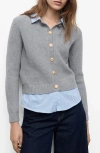 Mango Mixed Media Cardigan In Gray