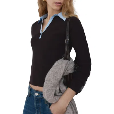 Mango Mixed Media Collar Sweater In Brown