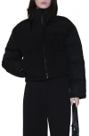 Shop Mango Mixed Media Faux Shearling Detail Puffer Coat In Black