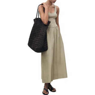 Mango Mixed Media Fit & Flare Maxi Dress In Green
