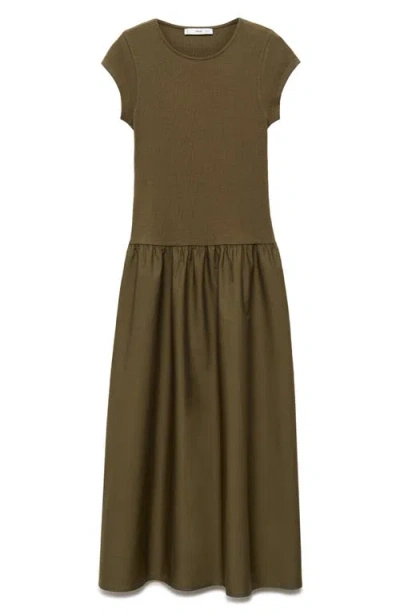 MANGO MANGO MIXED MEDIA FIT & FLARE T-SHIRT DRESS