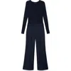 Mango Mixed Media Jumpsuit In Blue