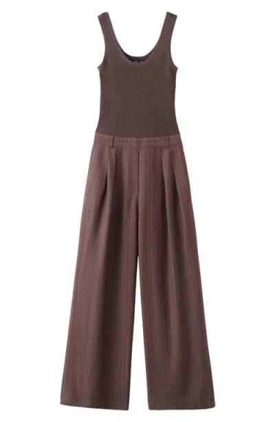 Mango Mixed Media Jumpsuit In Brown