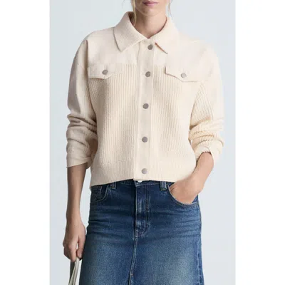 Mango Mixed Media Knit Jacket In Ecru