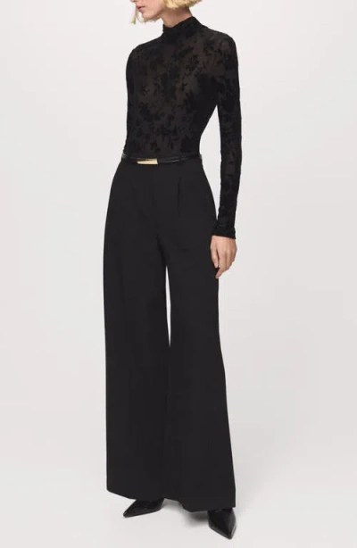 Mango Mixed Media Long Sleeve Jumpsuit In Black