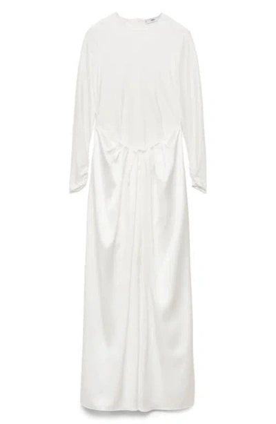 Mango Mixed Media Long Sleeve Maxi Dress In White