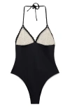 Mango Swimsuit With Combined Fabric Crochet Applique In Black