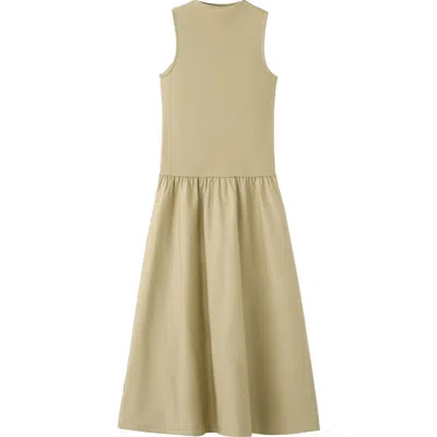 Mango Mixed Media Stretch Cotton Midi Dress In Brown