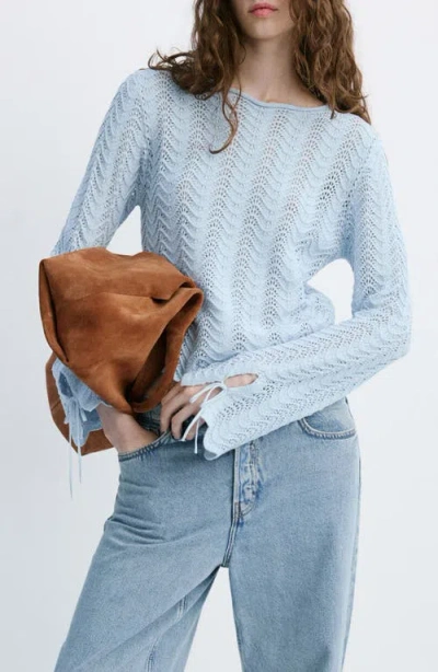 Mango Mixed Open Stitch Long Sleeve Cotton Sweater In Blue