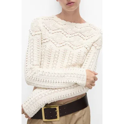 Mango Mixed Open Stitch Sweater In Off White