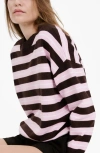 Mango Mixed Stripe Crewneck Sweater In Pink