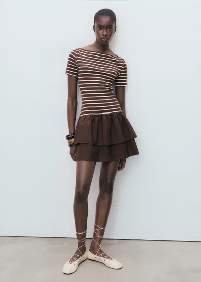 Mango Mixed Striped Dress Brown
