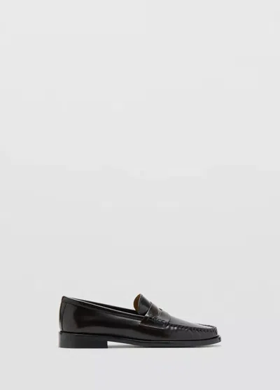 Mango Mocassin En Cuir Plissé In Black