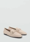 Mango Buckle Leather Moccasins Beige In Beige