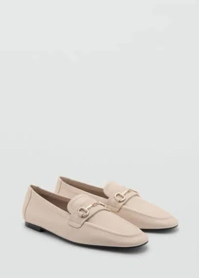 Mango Buckle Leather Moccasins Beige