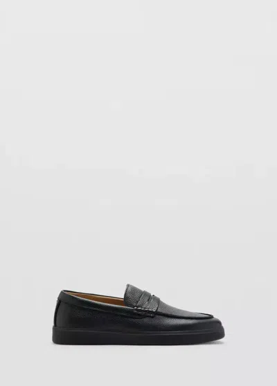 Mango Mocassins Cuir Détail En Forme De Masque In Noir