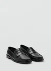 Mango Mocassins Cuir Froncé Noir - Femme - 41 -