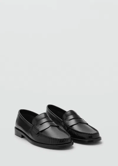 Mango Mocassins Cuir Froncé Noir - Femme - 41 -