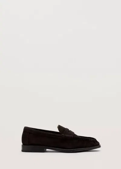 Mango Mocassins Découpe Cuir Suède In Black