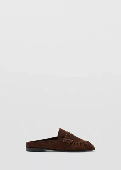 Mango Mocassins Ouverts À L'arrière Daim In Chocolat