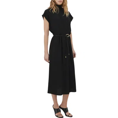 Mango Mock Neck Belted Dress In Black