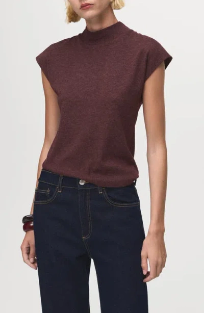 Mango Mock Neck Cap Sleeve Knit Top In Burgundy