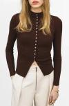 Mango Fine Rib Knit Cardigan Chocolate In Brown