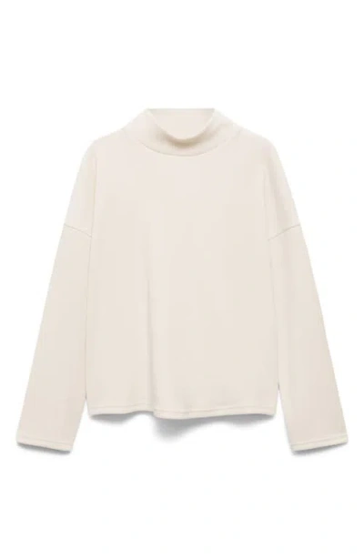 Mango Mock Neck Corduroy Sweatshirt In Ecru