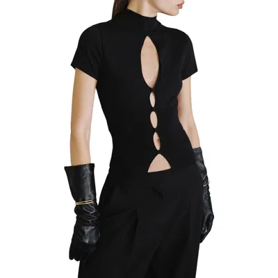 Mango Mock Neck Cutout Short Sleeve Sweater In Multi