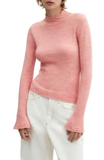 Mango Mock Neck Flare Cuff Sweater In Pink