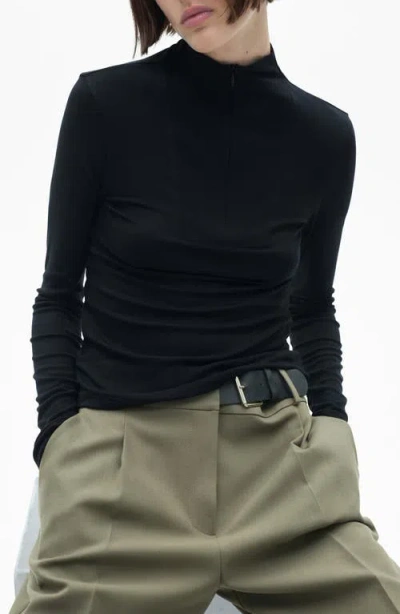 Mango Mock Neck Half Zip Long Sleeve Top In Black