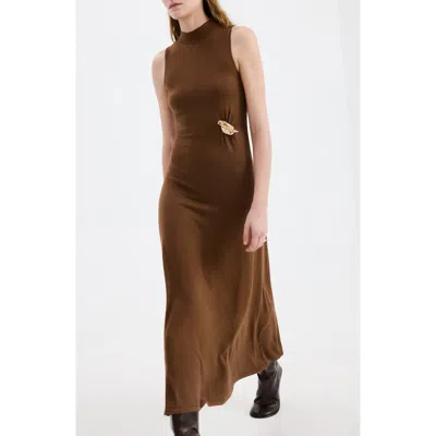 Mango Mock Neck Knit Maxi Dress In Brown