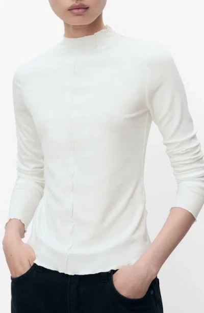 Mango Mock Neck Knit Top In White