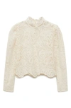 Mango Mock Neck Lace Top In Ecru