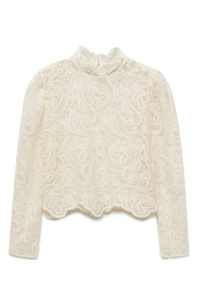 Mango Mock Neck Lace Top In Ecru